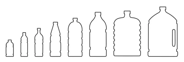 Plastic Bottles Different Shapes Line Set Various Clear Container Water — Stock Vector