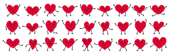 Herzrote Zeichentrickfiguren Gesetzt Valentinstag Emojis Mit Händen Und Beinen Nette — Stockvektor