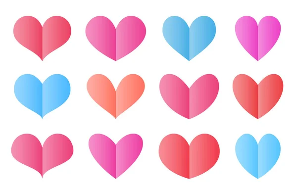 Papel Corações Ícone Definido Vermelho Rosa Azul Coração Forma Origami — Vetor de Stock