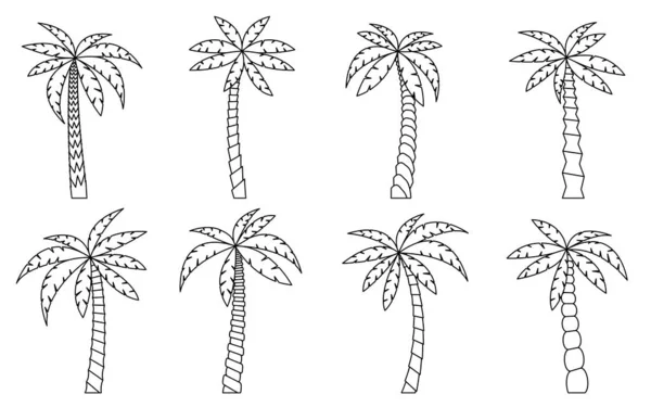 Palmiye Ağacı Siyah Çizgisi Hazır Tropik Plaj Bitkisiyle Boyama Kitabı — Stok Vektör