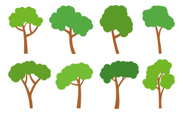 Green Trees Flat Icon Set Forest Foliage Landscape Floral Outdoor — Stock Vector