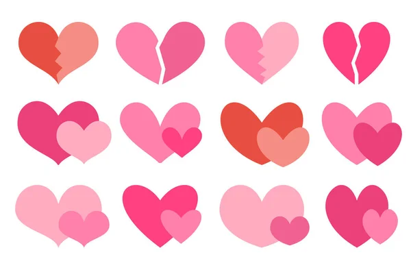 Heart Flat Icon Set Couples Hearts Love Concept Icons Broken — Stock Vector