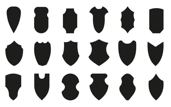 黒のシルエットのアイコンセットをシールド さまざまな形のガードセキュリティサイン 安全のシンボルだ 警察バッジの輪郭テンプレート 騎士紋章賞中世の王室のヴィンテージエンブレム ウイルス対策 — ストックベクタ