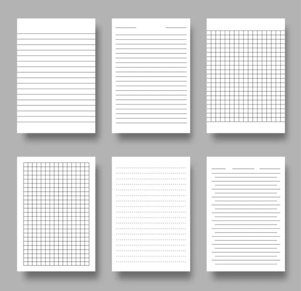 Notitieboek Blanco Raster Vierkante Cel Bekleed Papier Blad Set Voor — Stockvector