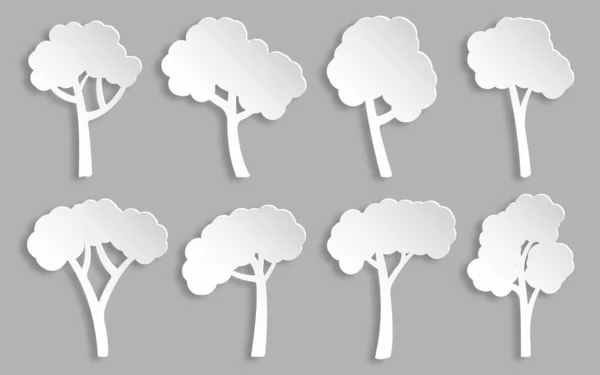 Trees White Paper Cut Set Forest Foliage Landscape Floral Outdoor — Stock Vector