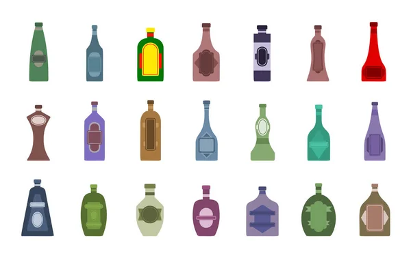 Láhev Alkoholických Nápojů Karikatura Sada Ikon Symbol Hospodské Sklenice Různé — Stockový vektor