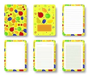 Meyve çileği defter kapağı seti. Yıllık not defteri, broşür, defter, günlük için kopyalama alanı olan meyve çileği şablonu. Dergi kapakları için sağlıklı yiyecek taze baskısı, broşür günlük kartları.