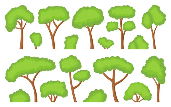 Green Trees Bushes Flat Icon Set Forest Foliage Landscape Floral — Stock Vector
