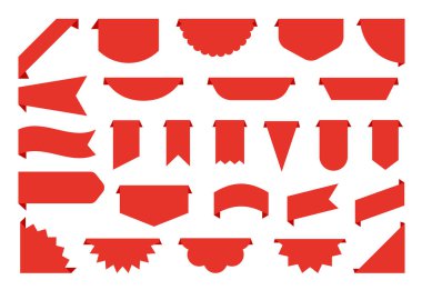 En iyi seçim bayrak asma seti. Metin kopyalama alanı için kırmızı kurdele fiyat etiketi etiketi etiketi şablonu. Düz alışveriş özel teklifleri perakende pankartları, sıcak terfi notu