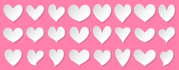 Heart White Paper Cut Icon Set Happy Valentine Day Sign — Stock Vector