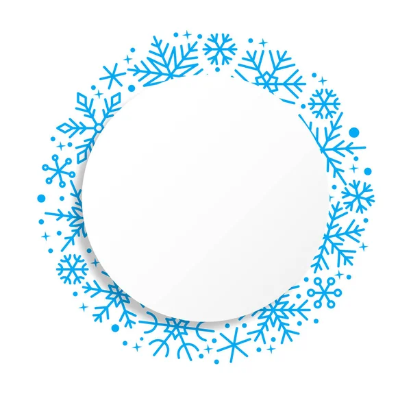 Snowflake Icy Cold Blue Linear Border Merry Christmas Happy New — Stock Vector