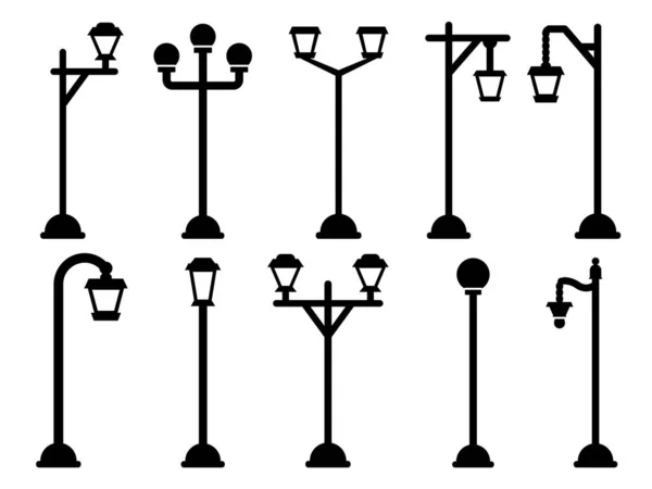 Streetlight Streetlight Light Lamppost Black Silhouette Винтажные Фонарные Столбы Городские — стоковый вектор
