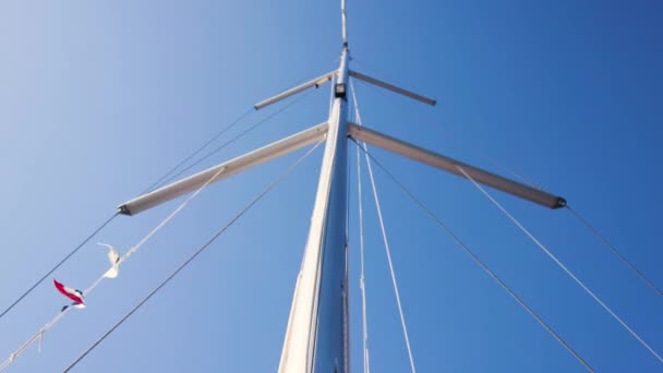 Uitzicht Van Onderaf Mast Vlag Van Frankrijk Staat Zeilboot Mast — Stockvideo