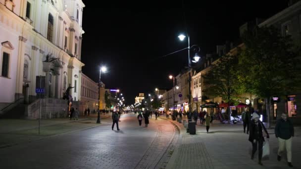 Nowy Swiat New World Street Warsaw Night Street One Main — Stock Video