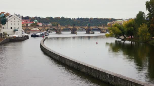 Vue Sur Rivière Vltava Pont Charles Automne Prague — Video