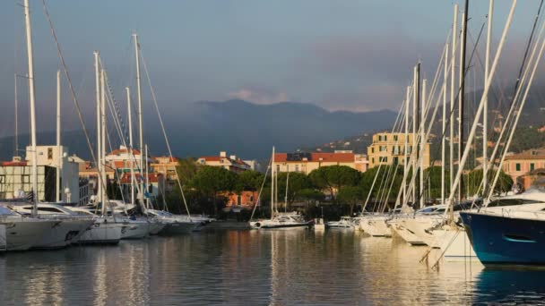 Puesta Sol Moderno Puerto Deportivo Porto Lavagna Liguria Italia — Vídeos de Stock