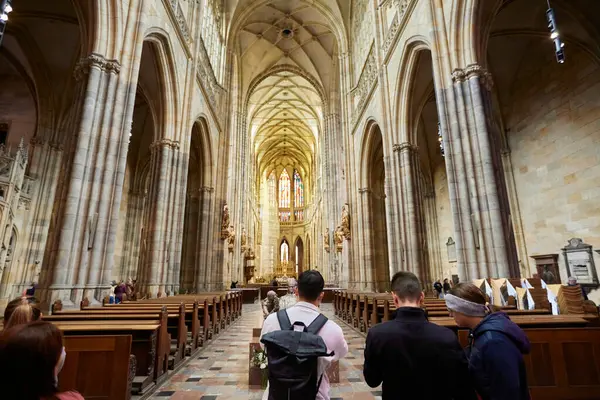 Majestic interior of the Cathedral of Saints Vitus in Prague.