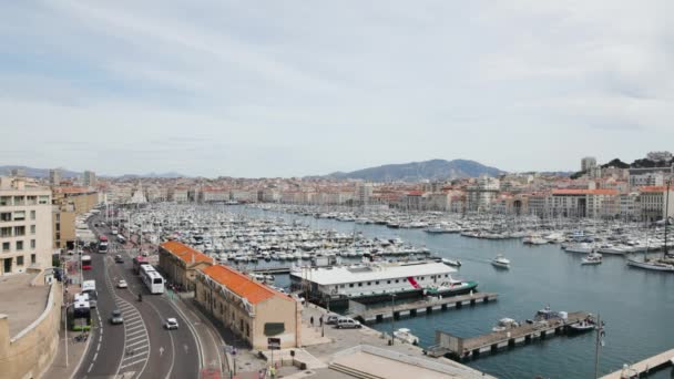 Lenyűgöző Panorámás Kilátás Nyílik Marseille Franciaország Sok Vitorlás Jacht Parkol — Stock videók
