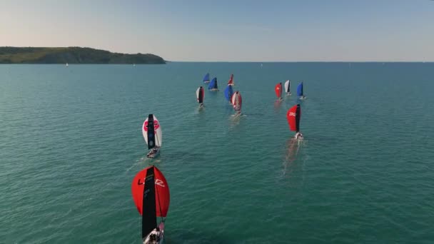 Båtarna Seglar Gennakern Konkurrens Adriatiska Havet Flygvy Ovanifrån — Stockvideo