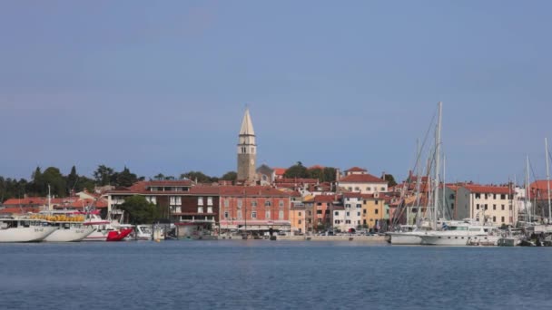 Circle View Beautiful Izola Slovenia Historical Architecture Red Tiled Roof — Stock Video