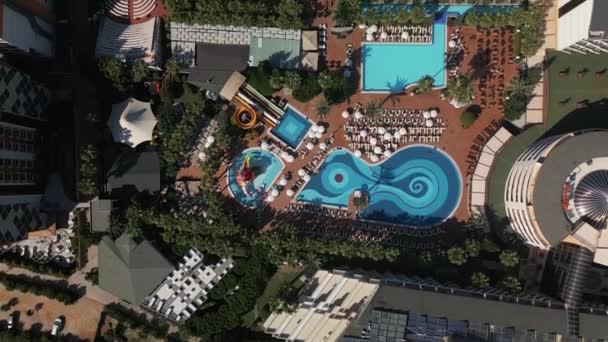 Letecké Vew Hotelu Pro Rekreanty Jihu Bazény Alanya Turecko — Stock video