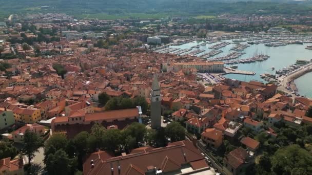 All Aerial View Izola Air Slovenia — Stock Video