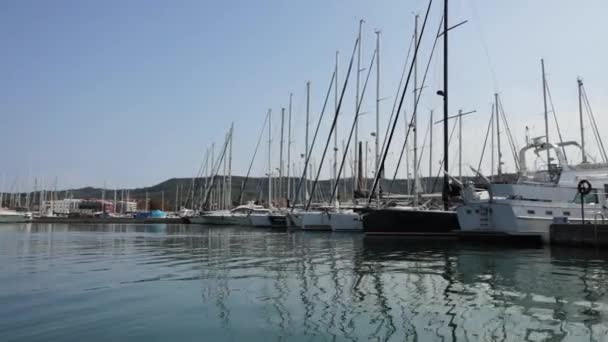 Yachthafen Von Izola Slowenien Viele Segelboote Und Masten — Stockvideo