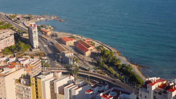 Överblick Över Stadsutvecklingen Alicante Och Havet Spanien — Stockvideo