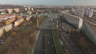 Bypass yolu, üst manzara. Krakow, Polonya 'da havadan çekim.
