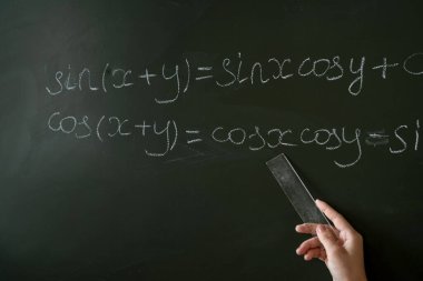Matematik formülleri yazan kadın öğretmen. eğitim kavramı