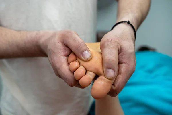 Woman Receiving Enjoying Foot Massage Wellness Clinic Close — 图库照片