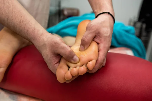Woman Receiving Enjoying Foot Massage Wellness Clinic Close — Stockfoto