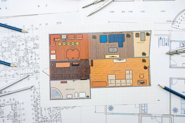 architect engineer of the office designs the project of the residential building architectural design. drawing.