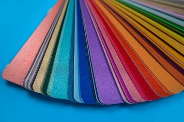 Farklı sepmler renk paletleri ve örnekler izole bir şekilde masaya bırakılmış. Hepsi tasarım için. Palet renkleri. fan