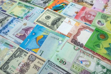  collection of South and north American bills. concept for money exchange business