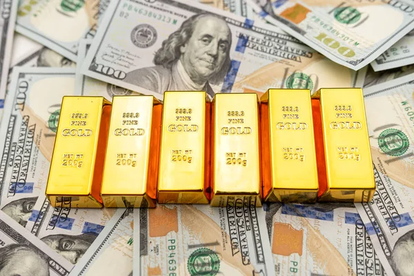 Detailní Záběr Zlaté Cihly Dolarů Směnný Kurz Spoření Conept — Stock fotografie