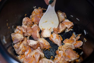 pork pieces marinated in bowl, Raw meal