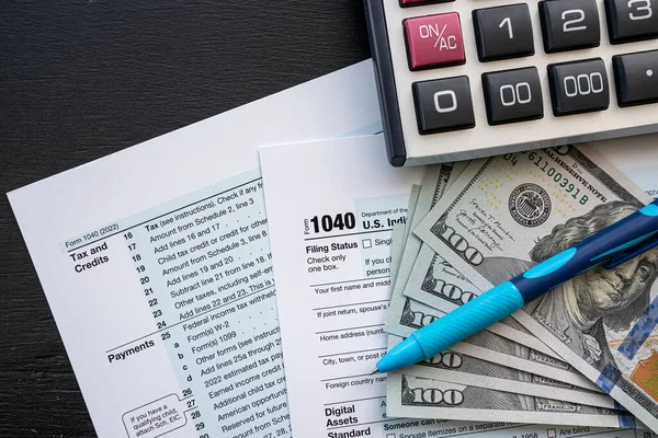 Opłata Podatkowa 2023 Formie Pióra Kalkulatora Dolara Termin Składania Wniosków — Zdjęcie stockowe