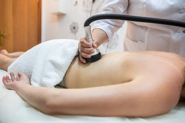 Professional Masseuse Performs Cellulite Treatment Whole Body Special Device Cellulite — 스톡 사진