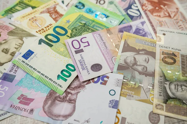 Different European International Money Banknotes Background Business Concept — Stockfoto