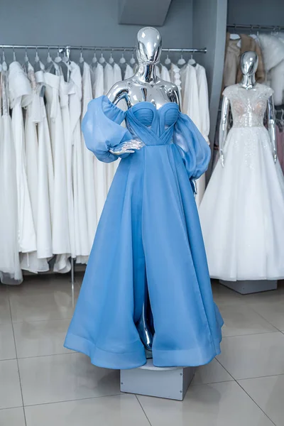 Women Fashion Blue Dress Mannequin Store Shopping Center — Foto Stock