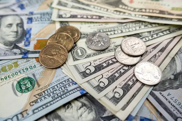 Achtergrond Van Ste Anders Ons Dollar Papiergeld Munt Cent Financierings — Stockfoto