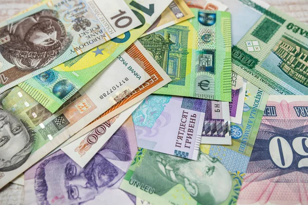 Different European International Money Banknotes Background Business Concept — Zdjęcie stockowe