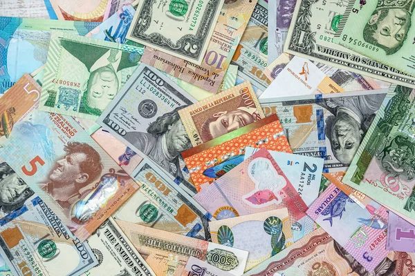 Different American World Paper Money Background Top View — Φωτογραφία Αρχείου