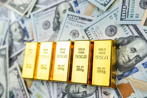 Ameryka Dolar Amerykański Sztabkami Złota Koncepcja Oszczędności Finansowych Inwestycje — Zdjęcie stockowe