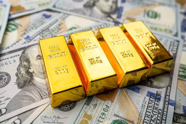 Eua Dólar Com Barras Ouro Conceito Poupança Financeira Investimento — Fotografia de Stock