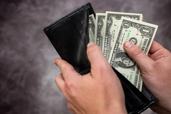Business Man Accounting Gets Money Wallet Purse Full Dollars Finance — Fotografia de Stock