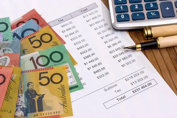 Τραπεζογραμμάτιο Αυστραλίας Αριθμομηχανή Στο Επιχειρηματικό Διάγραμμα Έννοια Αποταμίευσης — Φωτογραφία Αρχείου