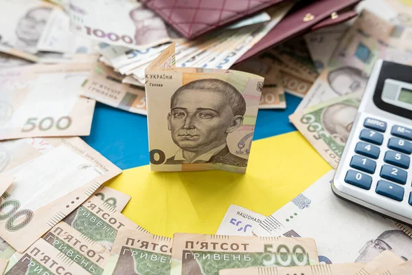 Financial Concept Uah Ukraine Money Calculator Purse Desk Investment Currency — Φωτογραφία Αρχείου