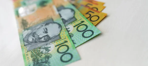 Australian dollar banknotes as financial background, different color banknotes. AUD, cash